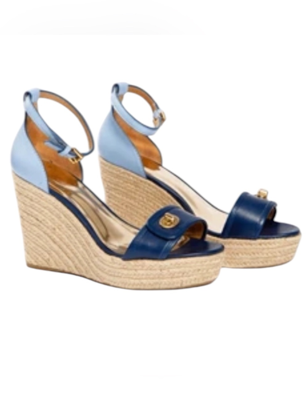 Coach Glinda leather espadrille wedge sandals featuring  Blue/Black Size 7